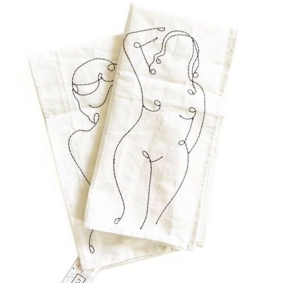 New Hali Hali Embroidered Nude Women Tea Towel - Picture 1 of 2